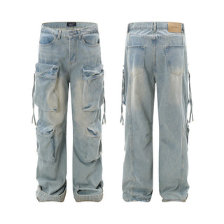 Men's Zipper Overalls Denim Trousers Phosgene