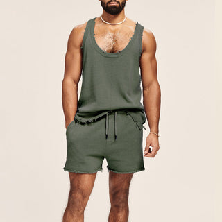 Men's Two-piece Knitted Sleeveless Tank Top Shorts Phosgene