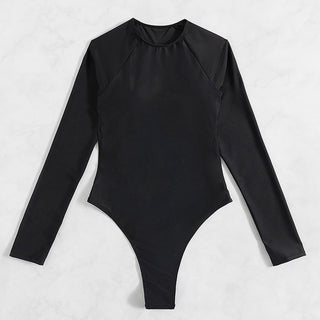 Long Sleeve Backless T-back Light Diamond One-piece Swimsuit - Phosgene