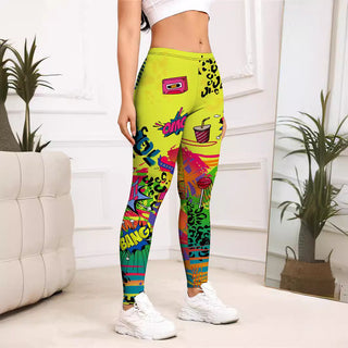 Yellow Cartoon Printed Sports Slim-fitting Leggings - Phosgene