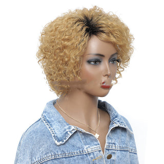 Small Curly Real Hair Headgear, Gradual Fluffy Head High-end Short Hair Cover - Phosgene