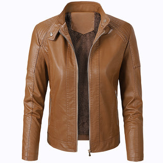 Long Sleeve Ladies Leather Jacket Pu Leather Women Short - Phosgene