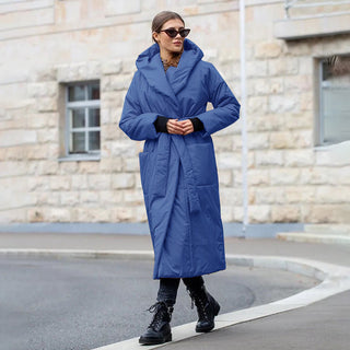 Snow Thickened Coat Hooded Belt Long Cotton Padded Jacket Women - Phosgene