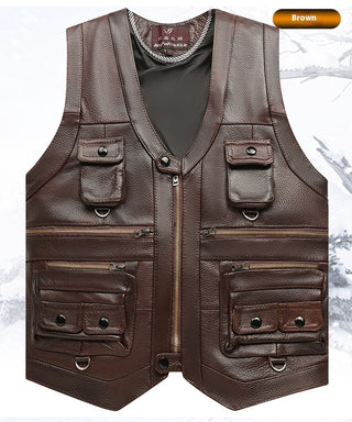 Genuine Leather Vest Man First Layer Cowhide Motorcycle Clothing - Phosgene