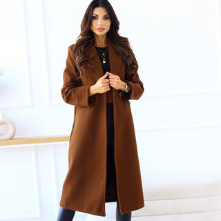 Women's Simple Double Breasted Long Sleeve Turn-down Collar Coat - Phosgene