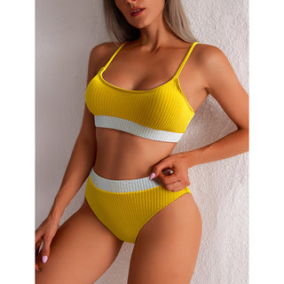 High Waist Bikini Swimwear Women Swimsuit New Push Up Biquini Ribbed Bathing Suit Women Sexy High Cut Bikinis Set - Phosgene