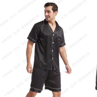 Summer Matte Satin Lapel Casual Homewear Suit Breathable Thin Short-sleeved Shorts - Phosgene