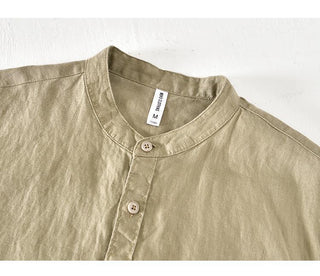 Stand Collar Solid Color Linen Shirt Coat Phosgene