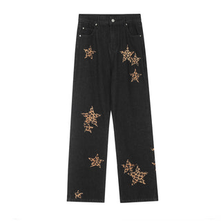 Leopard Print Five-pointed Star Jeans For Men And Women Phosgene