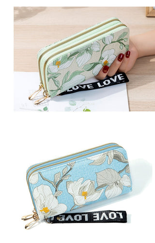 Long Double Zipper Flower Large-capacity Wallet Phosgene