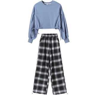 Girls' Suits Western Style Korean Children's Clothing Trendy Plaid Trousers Big Kids - Phosgene