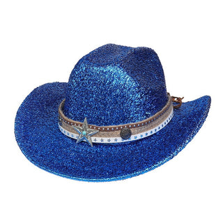 Festival Party Gathering Silver Western Denim Fedora Hat Felt - Phosgene