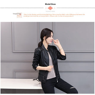 New Spring And Autumn Korean Style Motorcycle Stand-up Collar Slim Fit Slimming Leather Coat - Phosgene