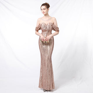 Long Sequined Long Dress With Front And Back - Phosgene