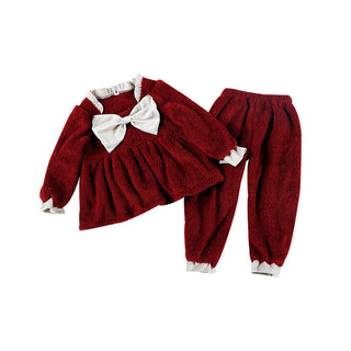 Coral Velvet Princess Little Girl Home Service Two-piece Suit - Phosgene