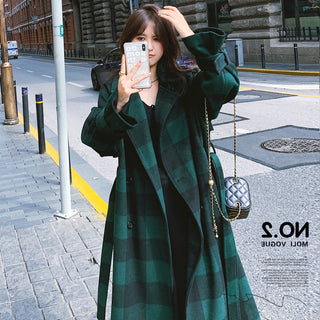 French Green Plaid Woolen Coat Is Lightly Cooked And Loose And Slim - Phosgene