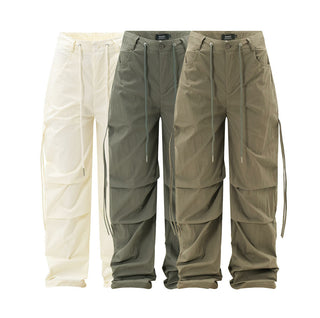 Men's Solid Color Pleated Loose Paratrooper Casual Pants Phosgene