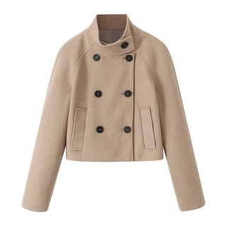 Decorative Stand Collar Wool Short Coat - Phosgene