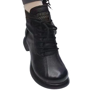 Round Toe Lace-up Platform Ankle Boots - Phosgene