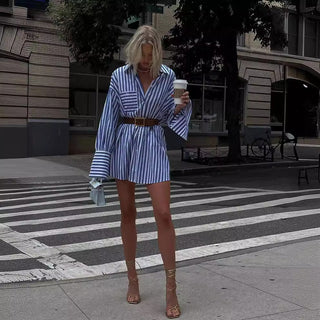 New Striped Mid-length Loose Fashion Striped Stitching Dress - Phosgene