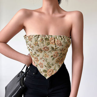 Fashionable Temperament Jacquard Stitching Off-shoulder Backless Short Tube Top - Phosgene