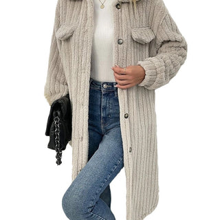 Women's Plush Lapel Long-sleeved Woolen Coat Top - Phosgene