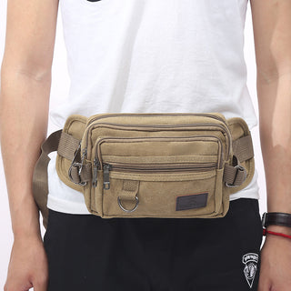 Canvas Fanny Pack With 4-Zipper Pockets Men Waist Bag Hip Bum Bag With Adjustable Strap For Outdoors Workout Traveling Casual Running Hiking Cycling - Phosgene