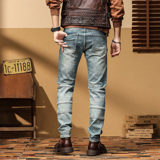 Casual Straight-leg Slim Fit High Quality Stretch Blue Denim Trousers Phosgene