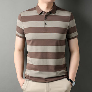 Men's Polo Shirt Short-sleeved Lapel T-shirt 2024 Striped Business Casual Lead Basic All-matching Phosgene