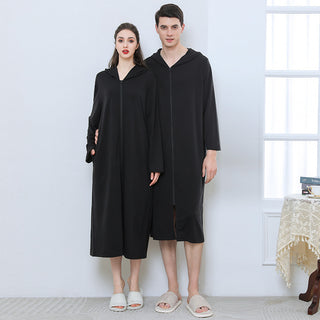 Zipper Bathrobe Couple Hooded Nightgown Thin Pajamas - Phosgene