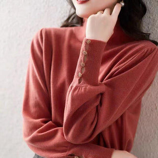 French Style Retro Minority Lantern Sleeve Turtleneck Sweater - Phosgene