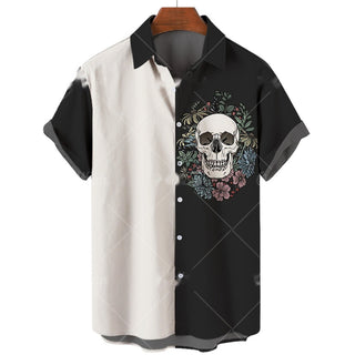 Men's Short-sleeve Lapel Shirt 3D Digital Skull Printed Shirt Phosgene