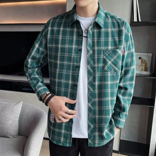 Loose Hong Kong Style Casual Coat Youth Plaid Shirt Phosgene