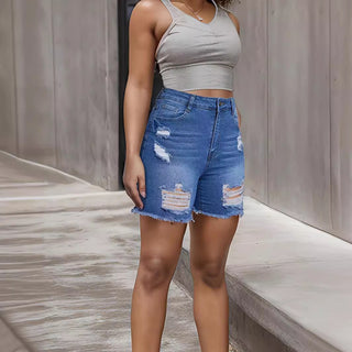 Denim With Hole Shorts For Women - Phosgene