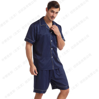 Summer Matte Satin Lapel Casual Homewear Suit Breathable Thin Short-sleeved Shorts - Phosgene