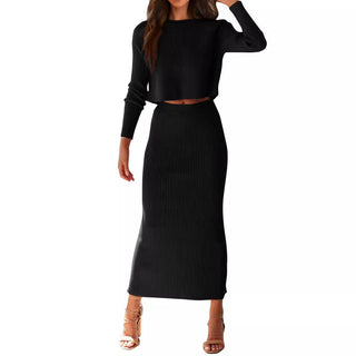 Bedford Cord Sweater Long Sleeve Narrow Tight Skirt Suit - Phosgene