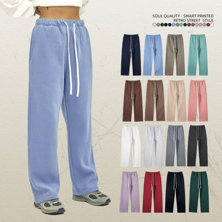 Women's Straight Velvet Solid Color Loose Sports And Leisure Trousers - Phosgene