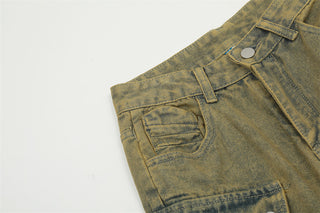 Make Old Ripped Cargo Jeans Men's Dyeing Phosgene