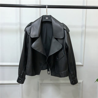 Women's Short Loose Small Leather Jacket - Phosgene