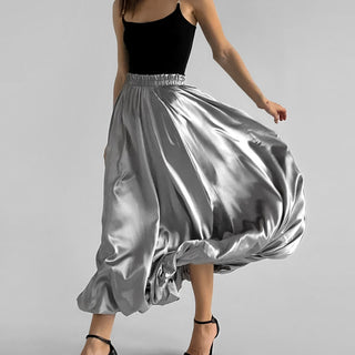 Fashion Silver Bud Skirt European And American Design High Waist A- Line Skirt - Phosgene