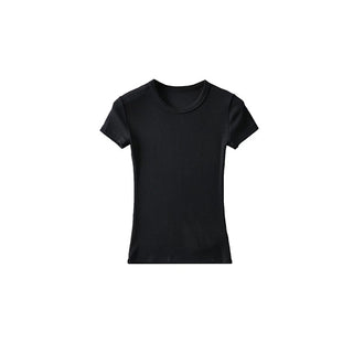 Basic Style Round Neck Tight Stretch Solid Color Short Sleeve T-shirt Top - Phosgene