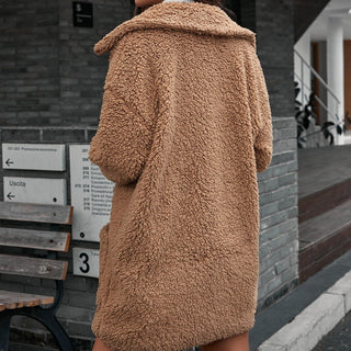 Single Breasted Bubble Fleece Jacket Loose Lapel Lamb Fleece Trench Coat - Phosgene