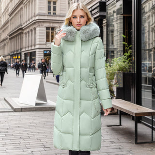 Winter Long Coat With Thickened Fur Collar Straight Slim Cotton-padded Jacket Women - Phosgene