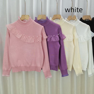 Women's Ruffled Stitching Half-high Collar Long Sleeves Knitwear - Phosgene