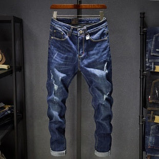 Cross-border Stretch Jeans Men's Ripped Casual Slim Fit Skinny Denim Pants Phosgene