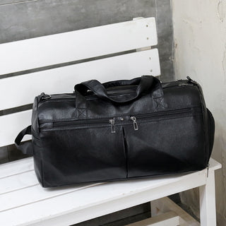 Large Capacity PU Leather Travel Bag Men Black Can Be Hung And Pulled - Phosgene