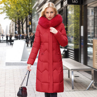 Winter Long Coat With Thickened Fur Collar Straight Slim Cotton-padded Jacket Women - Phosgene