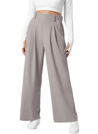 Women's Wide Leg Pants Elastic High Waist Waffle Knit Casual - Phosgene