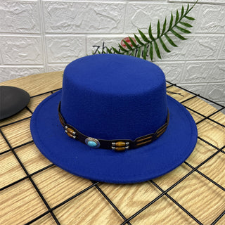 British Retro Woolen Wide Brim Flat Top Hat - Phosgene