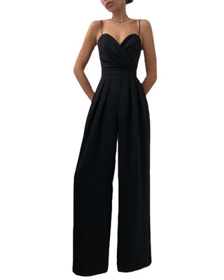 Sling Waist-tight Straight Mop Floor Minimalist Sleeveless Jumpsuit - Phosgene